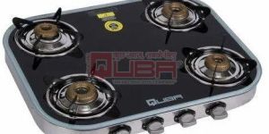 Quba Oval 4 Burner Black Glass Top Gas Stove