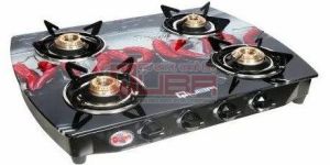 Quba QUBAB4 4 Burner Red Printed Glass Top Gas Stove