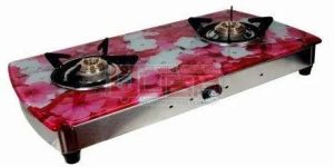 Quba QUBAS2 2 Burner Pink Printed Glass Top Gas Stove
