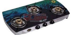Quba S3 Blue Diamond 3 Burner Printed Glass Top Gas Stove