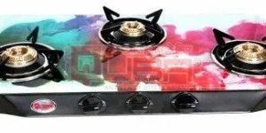 Quba S3 Cloud 3 Burner Designer Printed Glass Top Gas Stove