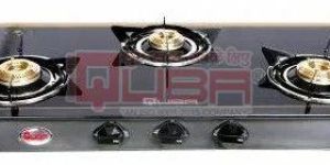 Quba S3 Tulip 3 Burner Black Glass Top Gas Stove