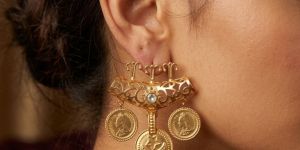 Coin Charm Cluster Dangler Earrings