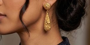 Textured Drop Gold Plated Statement Earrings