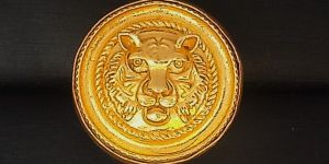Tiger Face Coin Design Golden Statement Ring
