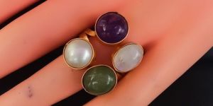 Trendy Multicolor Stone Gold Plated Adjustable Women Ring