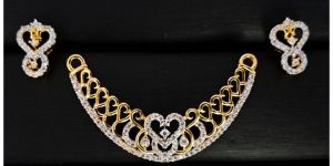 Twin Heart AD Curved Necklace Set