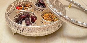 German Silver Dry Fruit Tray With 4 Bowl,
