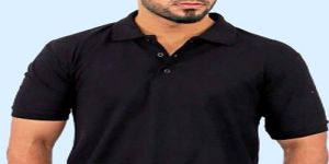 Mens Black Cotton Bio Washed Polo T-Shirt