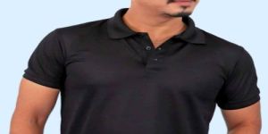 Mens Black Polyester Dri Fit Polo T-Shirt