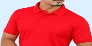 Mens Bright Red Non Bio Washed Cotton Polo T-Shirt