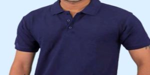 Mens Deep Blue Cotton Bio Washed Polo T-Shirt