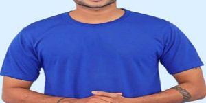 Mens Plain Blue Poly Cotton Round Neck T-Shirt