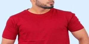 Mens Plain Deep Red Cotton Bio Washed Round Neck T-Shirt
