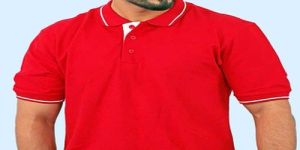 Mens Red and White Line Cotton Bio Washed Polo T-Shirt