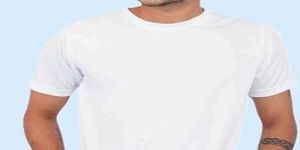 Mens White Polyester Round Neck T-Shirt