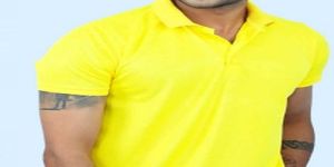 Mens Yellow Polyester Polo T-Shirt