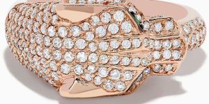 Signature 14k Rose Gold Emerald Diamond Panther Ring