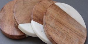 Marble Wood Round Coaster Set