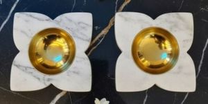 Square Marble Brass Diya