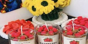 Raspberry Soy Wax Scented Pillar Candle