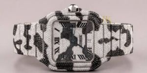 cartier santos custom camouflage iced-out edition diamond watch