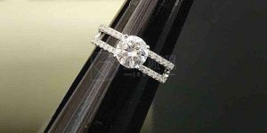 Round Cut Moissanite Double Band Engagement Ring