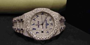 Royal Look Arabic Numerals Round Dial Full Iced Moissanite Diamond Watch