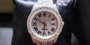 White Dual Tone Mossianite Round Dial Diamond Watch