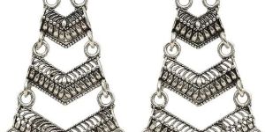 women oxidised silver tribal drop earrings