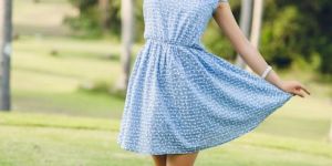 Ladies Sky Blue Casual Wear Fit and Flare Dress