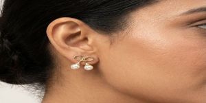 Gold Plated Bow Pearl Stud Earrings