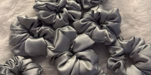 Silver Grey Satin Scrunchies