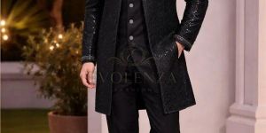 Black Silk Embroidered Indowestern