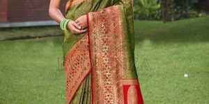 Green Rajsi Meenakari Saree