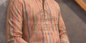 Men Cotton Striped Printed Short Kurta