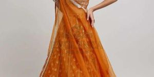 Orange Georgette Embroidered Lehenga Choli