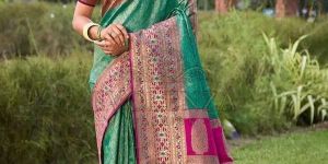 Pink Green Zarika Art Elegance Banarasi Saree