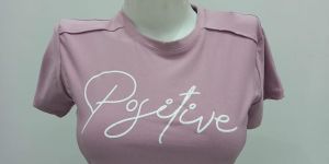 Ladies Pink Positive Print Round Neck T-Shirt