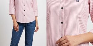 Ladies Pink Stripe Cotton Casual Shirt