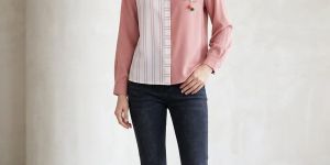 Ladies Pink Stripe Panel Casual Shirt Top