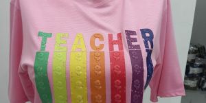 Ladies Pink Teacher Graphic Round Neck T-Shirt
