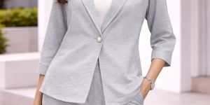 Ladies Solid Blazer Style Co-ord Set