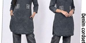 Ladies Washed Denim Kurti Co-ord Set