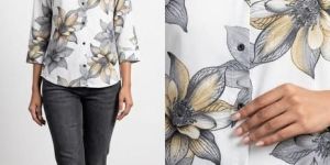 Ladies White Floral Printed Casual Shirt