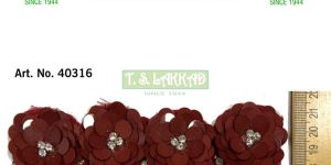 Maroon 3D Sequin Flower Embroidery Badge Strip