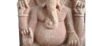Hand Carved Red Stone Ganesh Murti