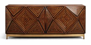 Optical Teakwood Inlay Console Table
