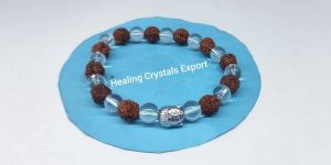 Rudraksha Clear Quartz Beaded Stretch Bracelet with Buddha Head