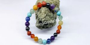 Seven Chakra Polished Multicolor Beaded Stretch Bracelet